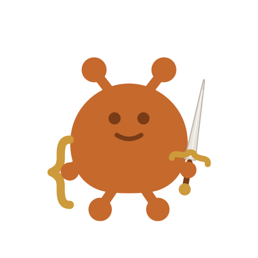 The Perci mascot — a round orange creature holding a sword and a curly brace.